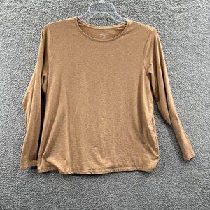 Lands End Womens Top 1X 16/18W Tan Long Sleeve Shaped Fit Pullover Shirt